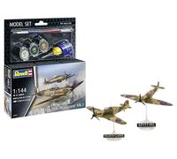 Revell 63771 Spitfire Mk.Ia & Hurricane Mk.I - Juego de modelo de plástico sin construir y sin pintar a escala 1:144 con accesorios