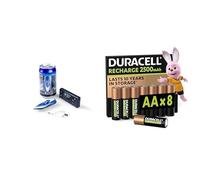 Revell Control Mini RC Speedboat Azul, 2.4GHz, 7,5cm, & Duracell AA Recargables 8 Unidades, 2500mAh