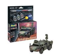 Revell Spähwagen Fennek 63356 - Kit de modelo de plástico sin construir/sin pintar a escala 1:72 con pegamento profesional Contacta, pincel y pinturas de color aguamarina seleccionadas