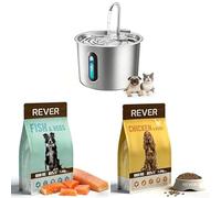 Rever Salmon & Chicken Grain-Free Dog Food (1.5kg+1.5kg) + 2.2L Stainless Steel Pet Water Fountain with Visible Window & Ultra-Silent Pump