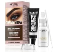 REVERS COSMETICS Tinte Cejas Castaño Oscuro con Aceite de Argán y Aceite de Ricino (Omega 6, caroteno, vitaminas A, E, F) Resultado natural, Efecto Larga Duración de 4 Semanas, Hasta 15 Aplicaciones