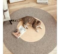 Reversible Cat Scratching Mat,Round Jute Rug with Non Slip Bottom,Washable Pet Scratch Pad for Indoor Cats,Dual Sided Scratch Resistant Carpet (Khaki+Floral Black, 100cm)