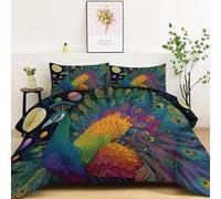 Reversible Edredón 4 Estaciones 220 x 240 cm, Cálida Transpirable Lavable Juego de Ropa de Cama con Animal Galaxia Planeta Pavo Real patrón, Vistoso Antialérgica Edredón con 2 Fundas de Almohada