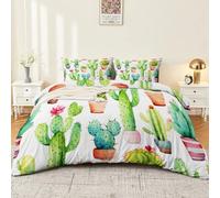 Reversible Funda Nórdica Blanco - Suaves y Acogedora Microfibra Juego de Ropa de Cama con Botánico Acuarela Cactus Tema, 240 x 260 cm Funda Nórdica y 2 Fundas de Almohada