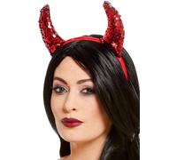 Reversible Lentejuelas Cuernos de Diablo Mujer Halloween Accesorio Disfraz Nuevo