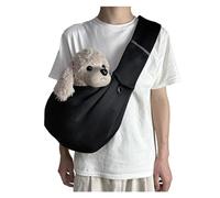 Reversible Small Dog Carrier Bag, Foldable Pet Sling Bags, Ultralight Walking Pet Carriers with Safety Rope, Hands-Free Cross Body Carrier with Collar for Dog/Cat/Rabbit(Black)