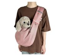 Reversible Small Dog Carrier Bag, Foldable Pet Sling Bags, Ultralight Walking Pet Carriers with Safety Rope, Hands-Free Cross Body Carrier with Collar for Dog/Cat/Rabbit(Pink)