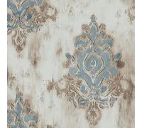 Revestimiento para estantes y gabinetes, diseño vintage de damasco azul y marrón, floral, envejecido, autoadhesivo, 45 cm x 3 m, papel tapiz autoadhesivo para cajones de armarios de cocina