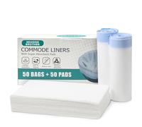 Revestimientos para inodoro con almohadillas absorbentes, 50 forros de tocador para mesita de noche y 50 almohadillas de inodoro, almohadillas de inodoro que absorben hasta 35 onzas, bolsas de inodoro