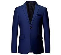 REVHQ Men Blazer Casual Solid Color Button Placket Men Suit Jacket Classic Lapels Slim Fit With Pockets Men Suit Business Casual All-Match Men Longsleeve Suit J-Navy 4XL