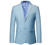 REVHQ Men Blazer Casual Solid Color Button Placket Men Suit Jacket Classic Lapels Slim Fit With Pockets Men Suit Business Casual All-Match Men Longsleeve Suit B-Blue2 4XL