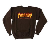 Revista Thrasher Flame Logo Marrón sudadera con cuello redondo - Tamaño grande