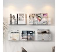 Revistero de 3 Colores, Soporte para Folletos, Montaje en Pared, Paquete de 2, Organizador de Almacenamiento para Estantería, Expositor de Revistas Y Periódicos para Sala de Espera de Oficina./Clear/4