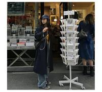 Revistero Giratorio de Alambre de 6 Niveles, Organizador metálico con Ruedas y 5 Ruedas, Expositor de Suelo para vestíbulos, oficinas y Tiendas.(Blanco,150cm)