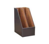 Revistero vertical de cuero, organizador de escritorio, bandeja para documentos, sujetalibros, soporte de 2 compartimentos(marrón)