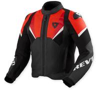 Revit Automate Chaqueta de cuero para moto perforada, negro/neón rojo, Talla 50