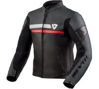 Revit Mile Chaqueta de cuero para motocicleta, Negro/Blanco/Rojo, Talla 48