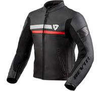 Revit Mile Chaqueta de cuero para motocicleta, Negro/Blanco/Rojo, Talla 56