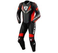Revit Quantum 3 Traje de cuero de moto de una pieza perforado, Antracita/Rojo neón, Talla 56