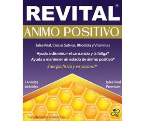 Revital Ánimo Positivo - 14 Viales Bebibles con Jalea Real, Crocus Sativus, Rhodiola, y Vitaminas - Energía física y emocional - Complemento Alimenticio Natural