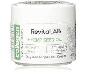 RevitaLAB Day and Night Collagen Anti-Aging Moisturiser, enriched with Hyaluronic Acid, Matrixyl® 3000, Hemp Seed Oil, and a UVA/UVB Filter for Ages 60 - 75, 50 ml (multipack)