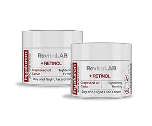 RevitaLAB Hyaluron Anti-Aging Day and Night Cream, Enriched with Retinol, Caviar and Red Grape for Ages 50 - 65, 50 ml (multipack)