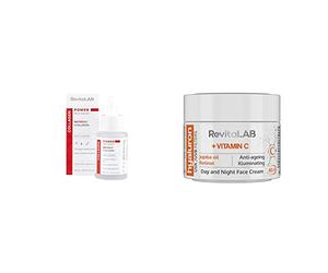 RevitaLAB, Sérum facial, 30 ml & Hyaluron Anti-Aging Day and Night Cream, Enriched with Vitamins A, B3, B5, E, C, Jojoba Oil, and UV Filters for Ages 40 - 55, 50 ml