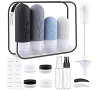 Revivoer Botellas de Viaje Silicona, 16 Piezas Kit de Botes Viaje Accesorio Portátil con Travel Bottles Frascos de Spray Tarros de Mascarilla para Gel Líquidos Champú Crema Loción (Negro)