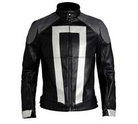 REVLINE CLOTHING Robbie Ghost Hellfire Rider Agents of R.I.D.E.R Anti Hero - Chaqueta de piel para hombre, Negro - Piel auténtica., S