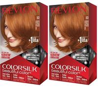 Revlon Colorsilk Beautiful Color, Coloración Permanente, queratina y Aceros Aminados de Seda, cubre el 100% de los cabellos blancos, 53 Auburn Claro (Paquete de 2)