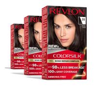 Revlon ColorSilk con Bond Repair Complex, color negro permanente, cobertura 100 % de canas, tinte sin amon aco, queratina vegana, 20 casta o oscu