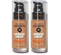 REVLON - ColorStay Base de Maquillaje SPF 15, con Vitamina E, Cobertura Media-Alta, Larga Duración, Acabado Mate, Resistente al Agua, para Piel Mixta-Grasa, Tono 320, True Beige - 30 ml (Paquete de 2)