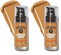 REVLON - ColorStay Base de Maquillaje SPF 15, con Vitamina E, Cobertura Media-Alta, Larga Duración, Acabado Mate, Resistente al Agua, para Piel Mixta-Grasa, Tono 370, Toast - 30 ml (Paquete de 2)