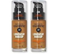 REVLON - ColorStay Base de Maquillaje SPF 15, con Vitamina E, Cobertura Media-Alta, Larga Duración, Acabado Mate, Resistente al Agua, para Piel Mixta-Grasa, Tono 400, Caramel - 30 ml (Paquete de 2)