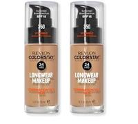 REVLON - ColorStay Base de Maquillaje SPF 15, con Vitamina E, Cobertura Media-Alta, Larga Duración, Acabado Mate, Resistente al Agua, para Piel Mixta-Grasa, Tono 350, Rich Tan - 30 ml (Paquete de 2)