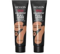 Revlon ColorStay Full Cover Foundation Base de maquillaje de larga duración para todo tipo de piel con SPF 10, Tono 320 (Paquete de 2)