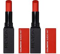 Revlon ColorStay Suede Ink, Pintalabios Mate de Larga duración, Enriquecido con Vitamina E, Tono 014 Spit Fire (Paquete de 2)