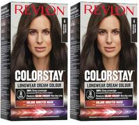 Revlon Colorstay Tinte Pelo Mujer, Coloración Permanente de larga duración, Incluye mascarilla potenciadora del color, Hasta 8 semanas de color, Tono 4 Castaño. (Paquete de 2)