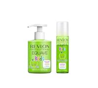 REVLON PROFESSIONAL Equave Kids Green Apple, Rutina Champú Sin Sulfatos 300 ml + Acondicionador en Spray Sin Aclarado 200 ml - Limpieza Suave, Hidratación y Desenredado para Niños, Fragancia a Manzana