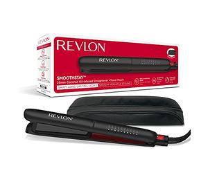 Revlon SmoothStay Alisador de 25 mm con infusión de aceite de coco y bolsa de viaje (placas flotantes con bordes redondeados, temperatura ajustable hasta 235 °C) - RVST2211P