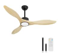 revoici Ventiladores de techo con control remoto, ventilador de madera maciza natural de 52 pulgadas, temporizador, 6 velocidades, motor CC reversible silencioso, luz LED de 3 CCT con control remoto