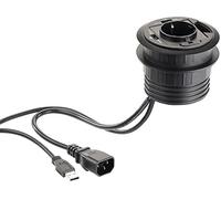 revolt Hub USB 3.0 Activo de 2 Puertos para empotrar en Escritorio con Toma Schuko, 80 mm, Negro