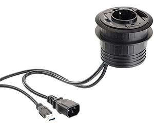 revolt Hub USB 3.0 Activo de 2 Puertos para empotrar en Escritorio con Toma Schuko, 80 mm, Negro
