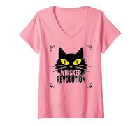 Revolución de los Bigotes: Arte del Levantamiento felino Camiseta Cuello V, Mujer, Rosado, L