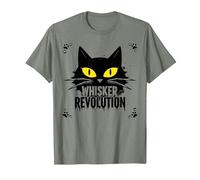 Revolución de los Bigotes: Arte del Levantamiento felino Camiseta, Hombre, Verde Militar Jaspeado, L