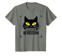 Revolución de los Bigotes: Arte del Levantamiento felino Camiseta, Niños, Verde Militar Jaspeado, 2 años