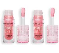 Revolution, Aceite Labial Nutritivo Pout, Aceite de Labios con Color, Brillo Intenso, Acabado No Pegajoso, Vegano y Libre de Crueldad Animal, Glam Pink Shimmer, 4ml (Paquete de 2)