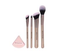 Revolution Back To Base-ics Starter Essentials Brush Set, Set de 4 brochas esenciales para base, corrector & colorete, vegano