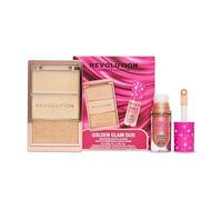 Revolution Golden Glam Duo, gloss shimmer & paleta iluminadora | Shimmer Gloss y paleta iluminadora, look luminoso, Vegano y Libre de Crueldad
