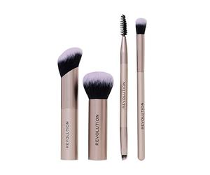 Revolution On The Glow Travel Brush Set, Set de 4 brochas de viaje para rostro, cerdas sintéticas, vegano
